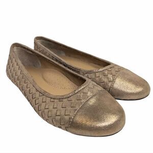 Vaneli Shera Soft Gold Metallic Suede Leather Woven Ballet Flats Womens 9 Wide